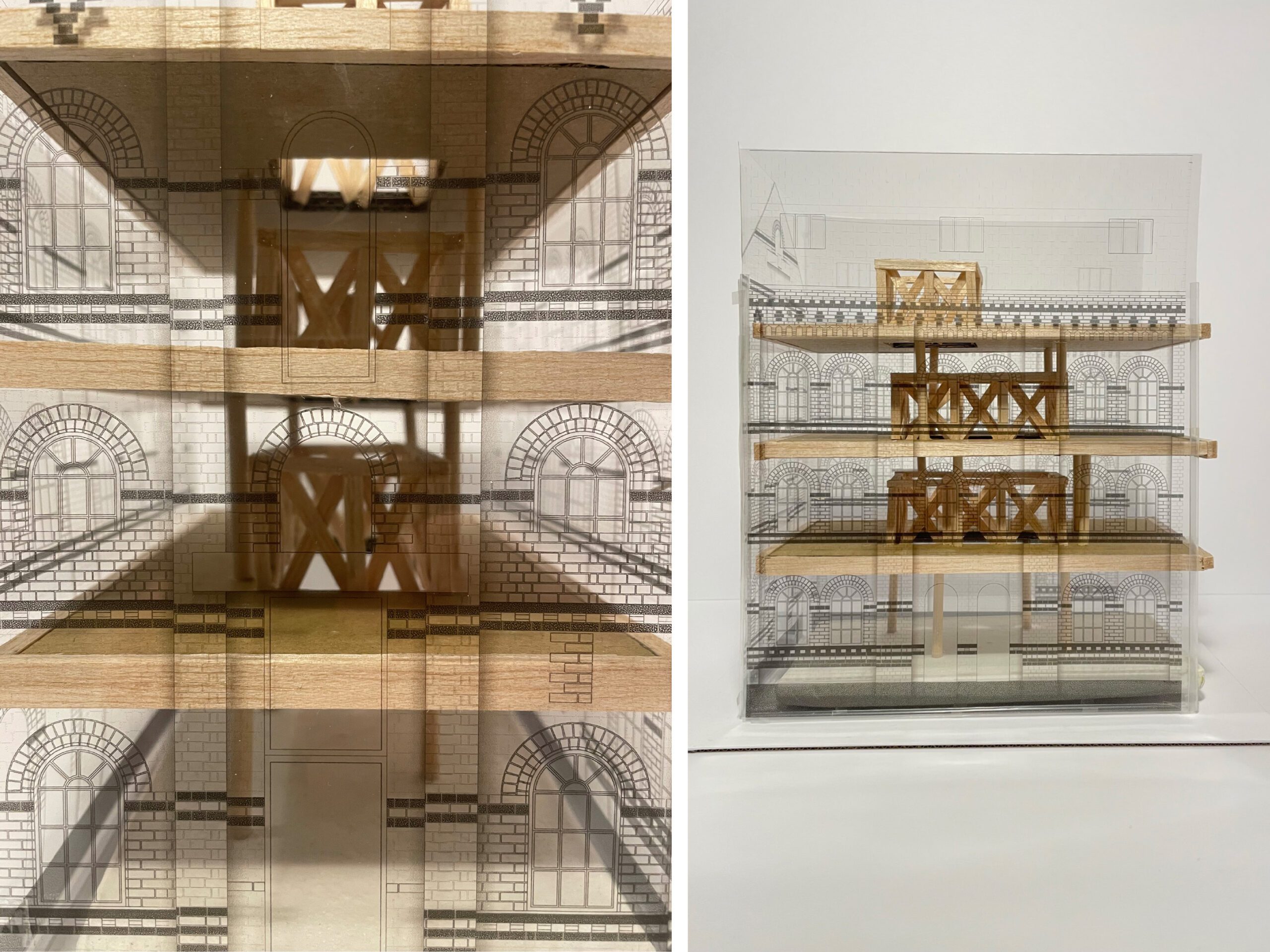 Physical model of the existing building's structure. Walls modelled from acetate to allow for transparency to the structure. 